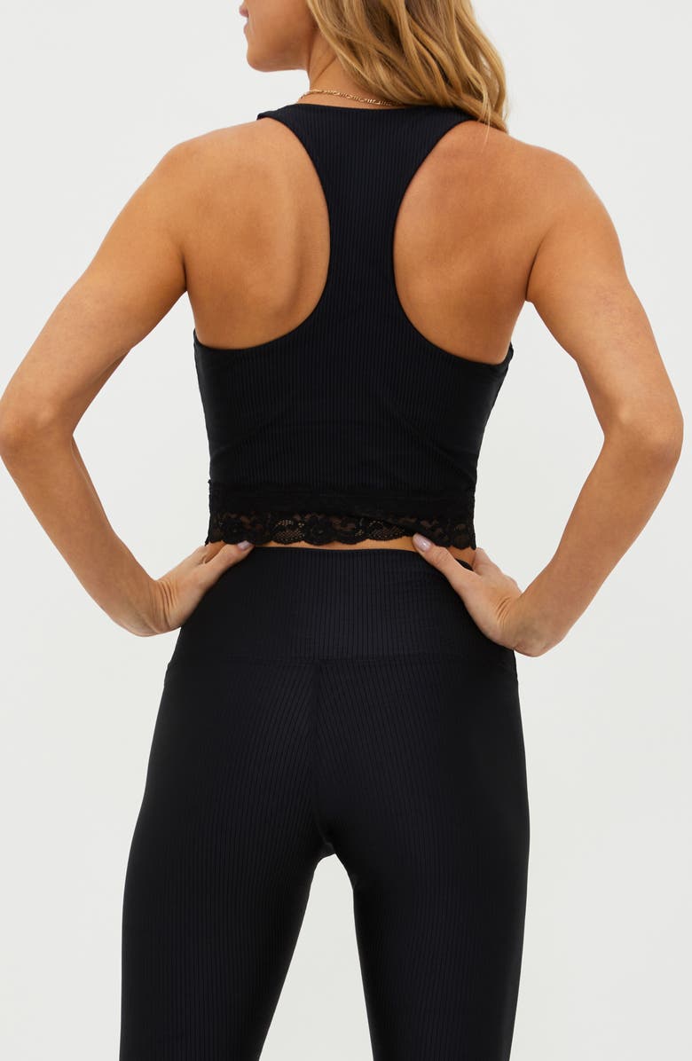 Beach Riot Yara Lace Trim Rib Racerback Crop Tank, Alternate, color, Black Lace