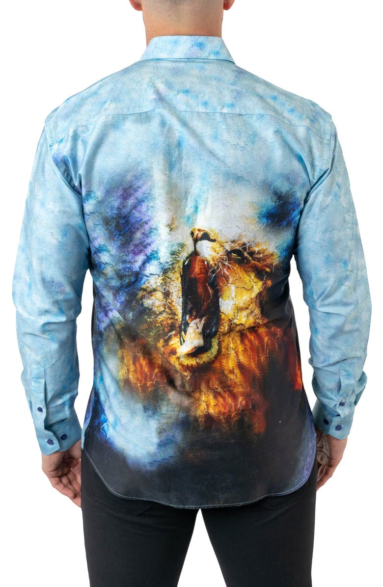 Maceoo Fibonacci Lionmozaic 06 Blue Contemporary Fit Button-Up Shirt, Alternate, color, Blue