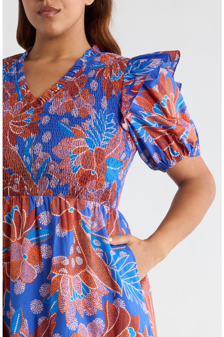 Amazonia Leones Smocked Dress, Alternate, color, BLUE-RED