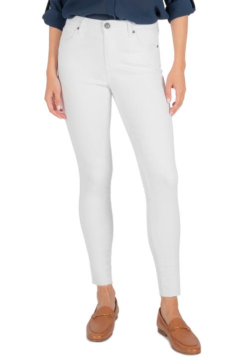 Connie High Waist Raw Hem Ankle Skinny Jeans (Optic White)