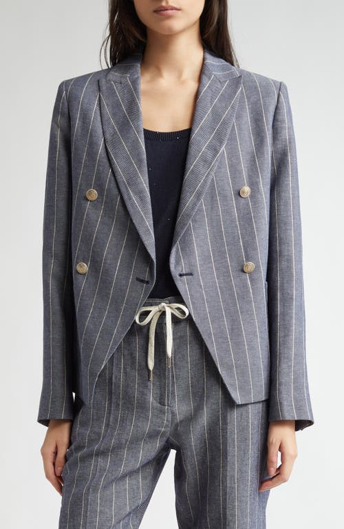 Eleventy Pinstripe Double Breasted Blazer In Blue