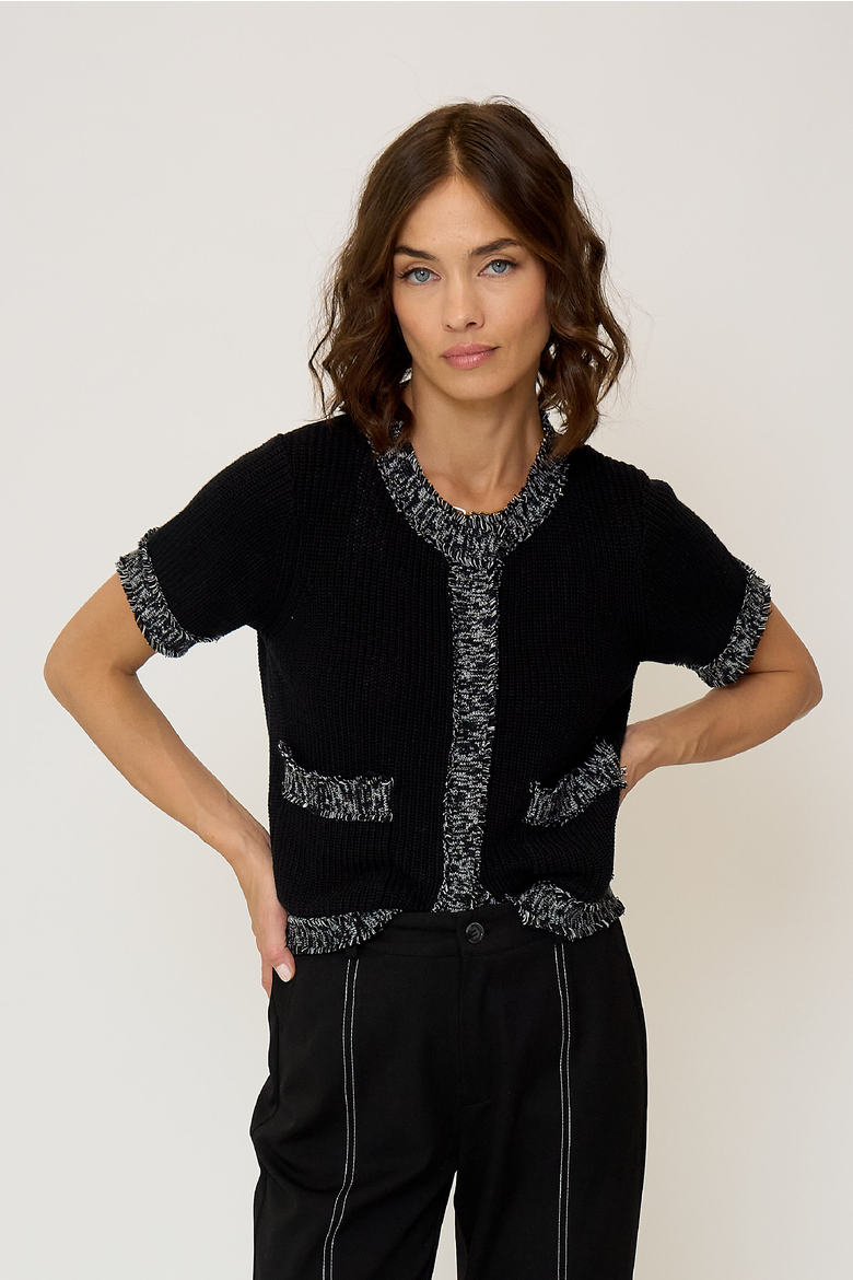 Women's Maribel Frayed Edge Tweed Sweater Tee, Main, color, BLACK