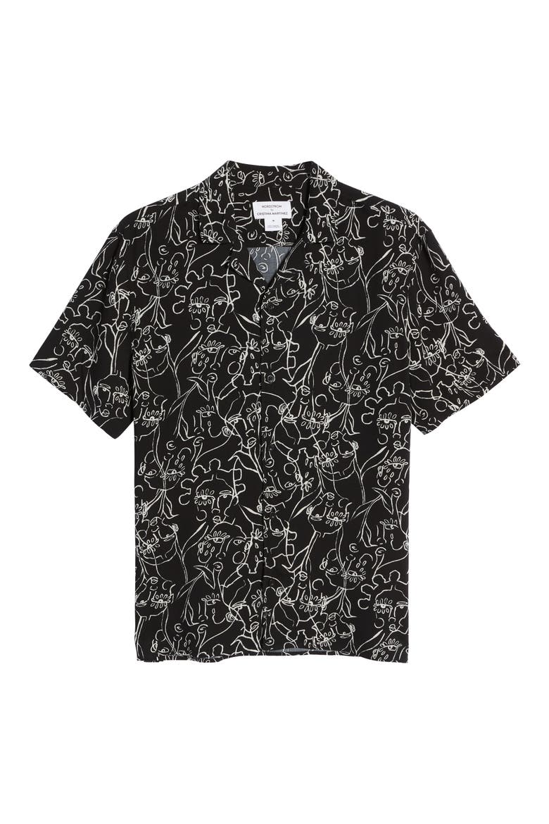 Cristina Martinez Gender Inclusive Button-Up Shirt, Alternate, color, BLACK RADIATE BLOOMS
