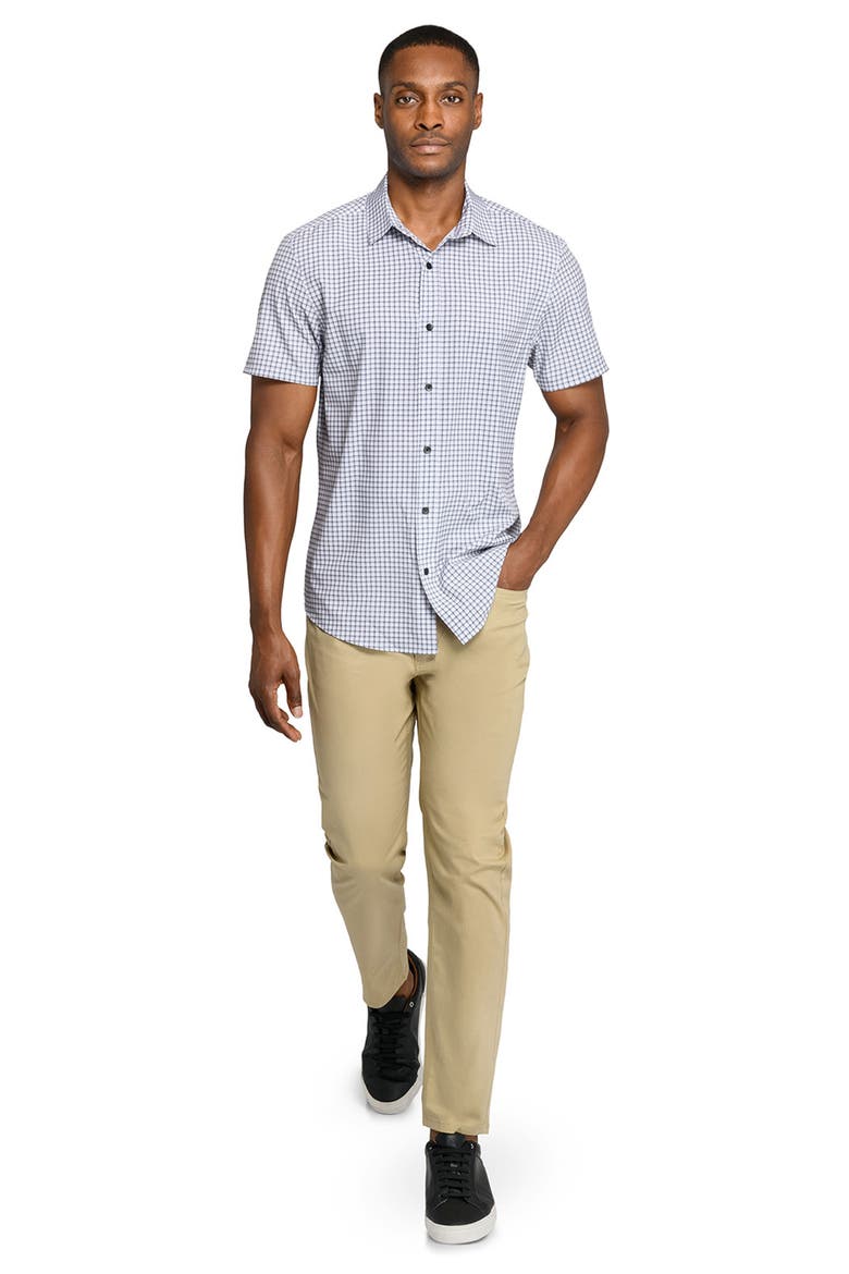 Slim Fit Shaded Square Short Sleeve Performance Button-Up Shirt, Alternate, color, WHITE/ BLACK