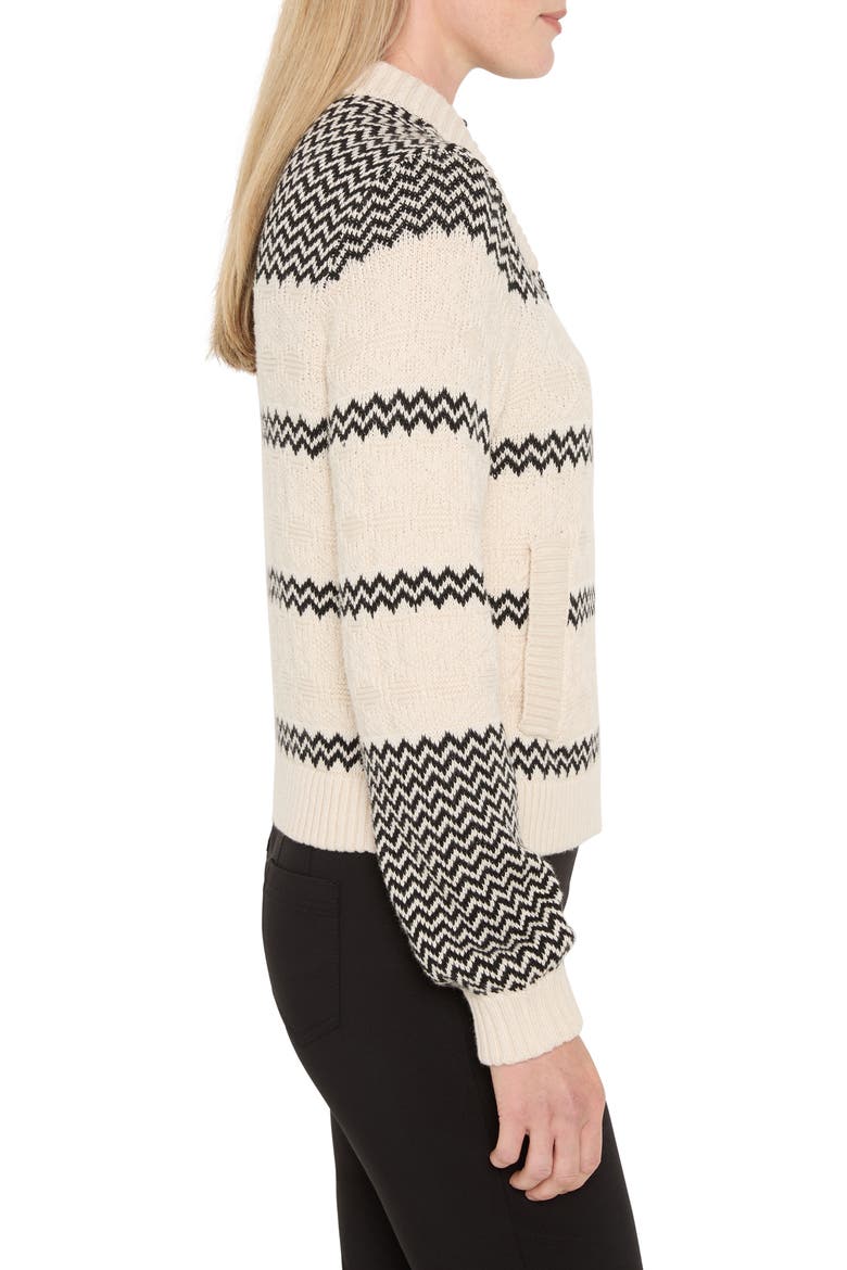 Zigzag Knit Bomber Jacket, Alternate, color, BLACK MULTI