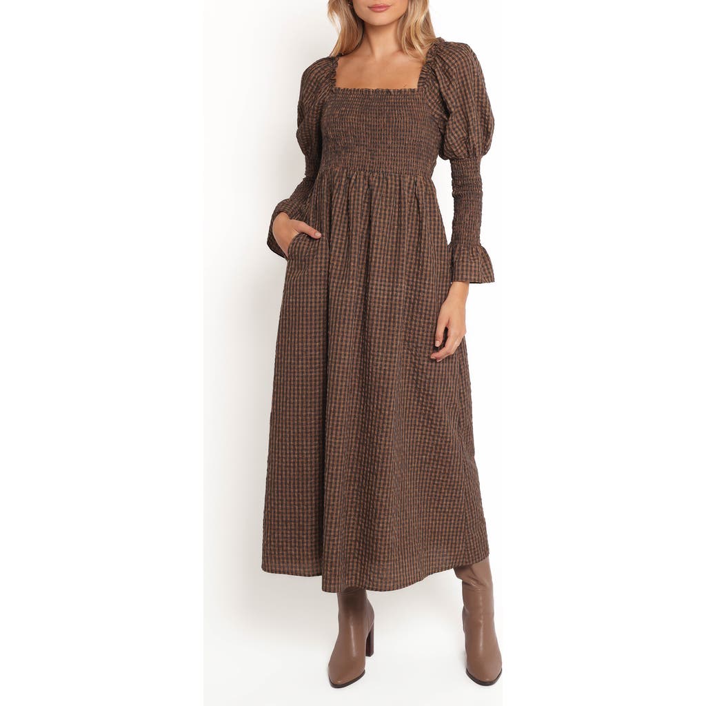 Petal And Pup Petal & Pup Cyrena Long Sleeve Fit & Flare Maxi Dress In Brown