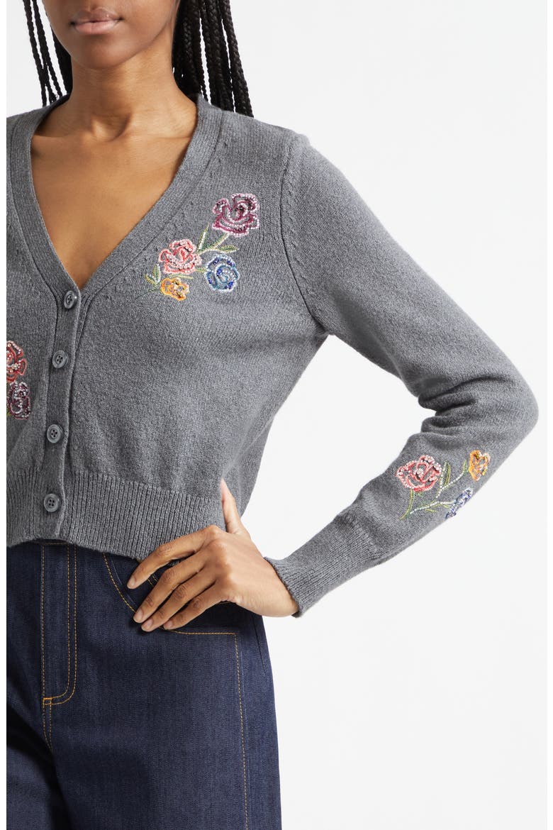 Nikko Floral Ribbons Cotton Blend Cardigan, Alternate, color, DARK GREY