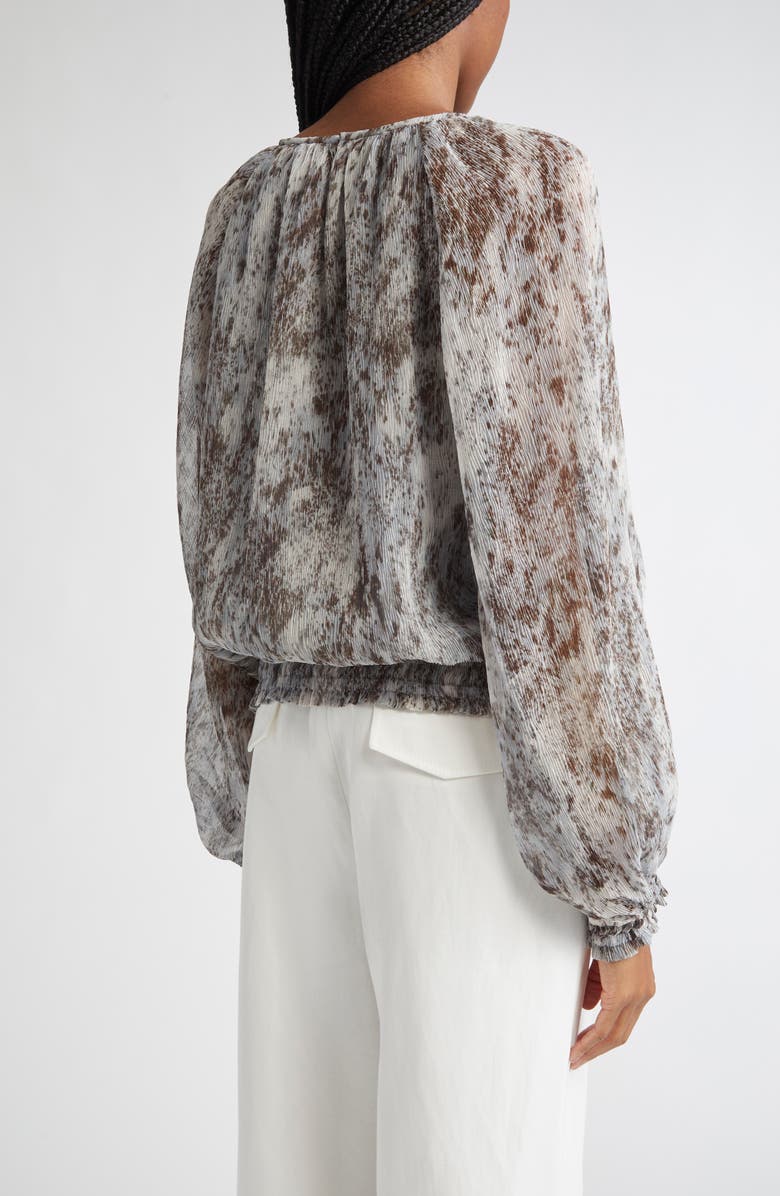 Lafayette 148 New York Speckled Glaze Print Gathered Georgette Blouse, Alternate, color, Brown/ Pearl Multi