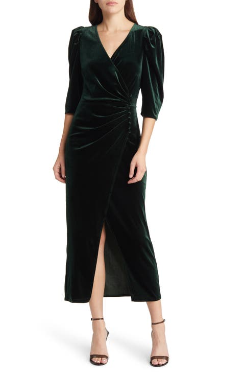 Faux Wrap Velvet Midi Cocktail Dress