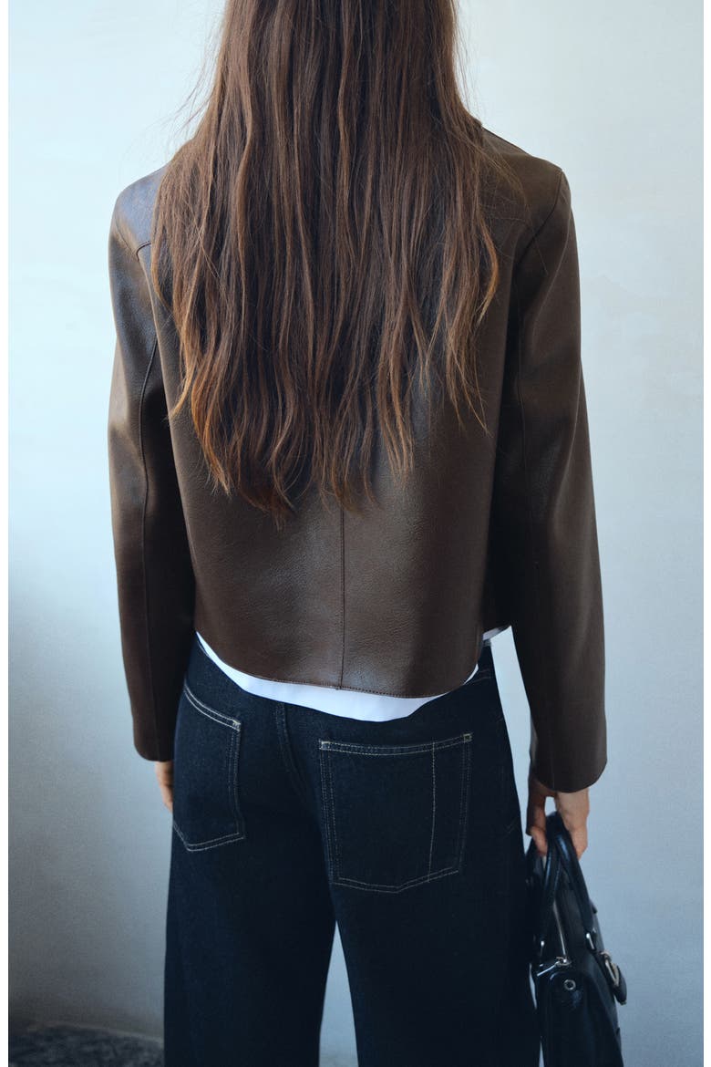 Faux Leather Jacket, Alternate, color, CHOCOLATE