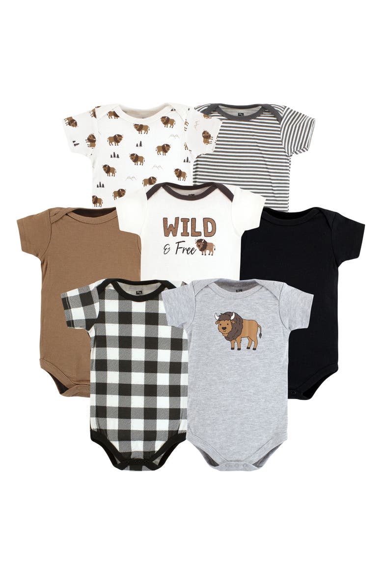 Cotton Bodysuits 7-Pack, Main, color, Wild Buffalo