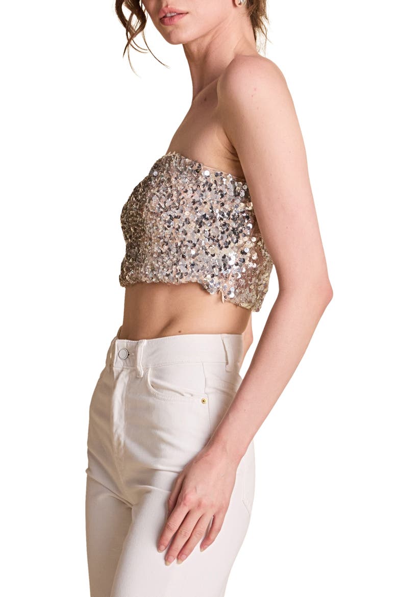 Bead & Sequin Tube Top, Alternate, color, BEIGE/ SILVER