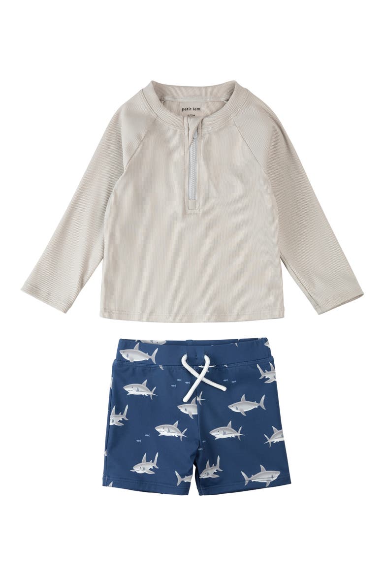 Long Sleeve Rashguard & Shorts Set, Main, color, LIGHT GREY