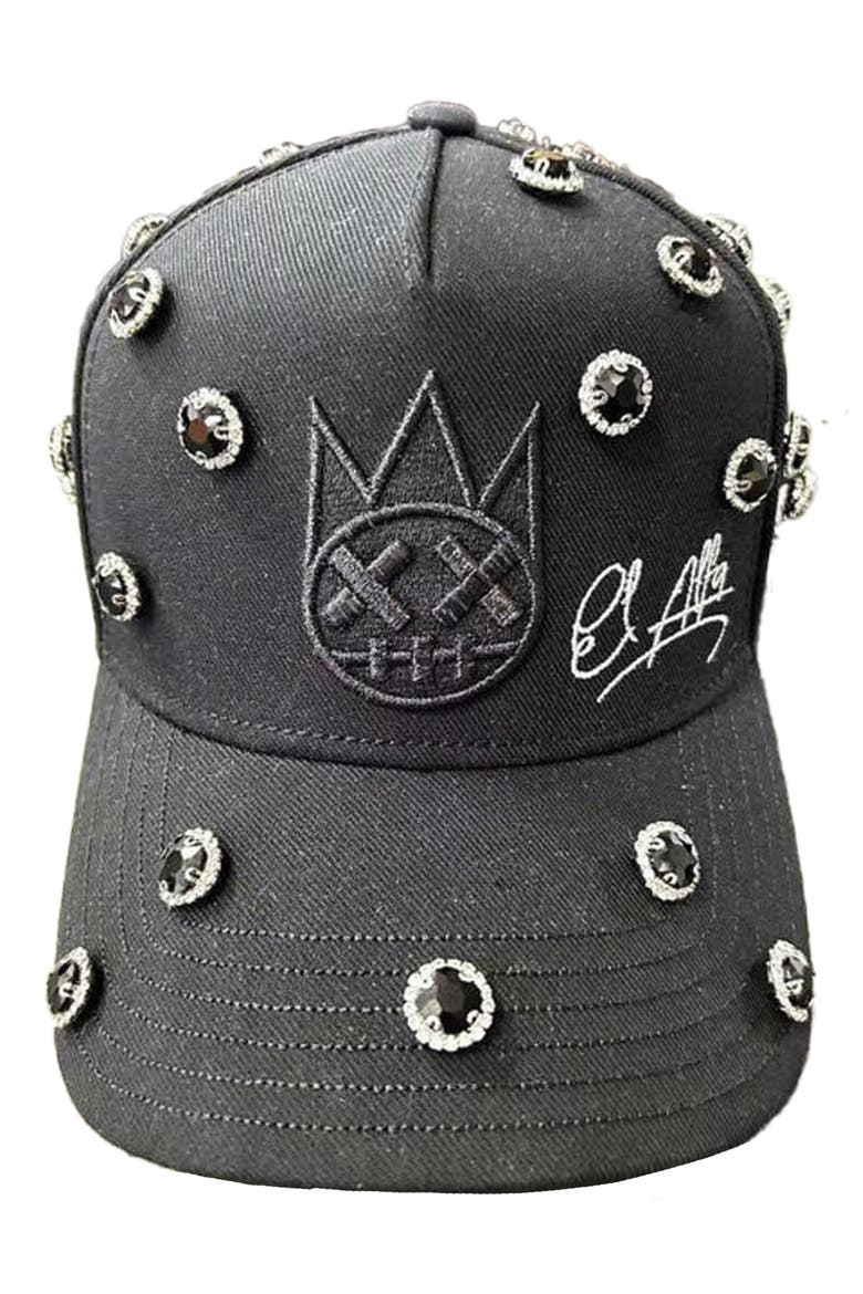 Crystal Embellished Baseball Cap, Main, color, BLACK