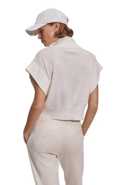 Varley Fulton Short-sleeve Half-zip Cropped Pullover Top In Snow White