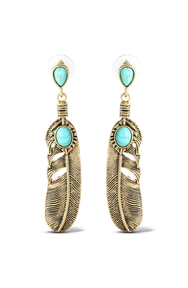 Jessica Simpson Stone Feather Drop Earrings, Main, color, Gold, Turquoise