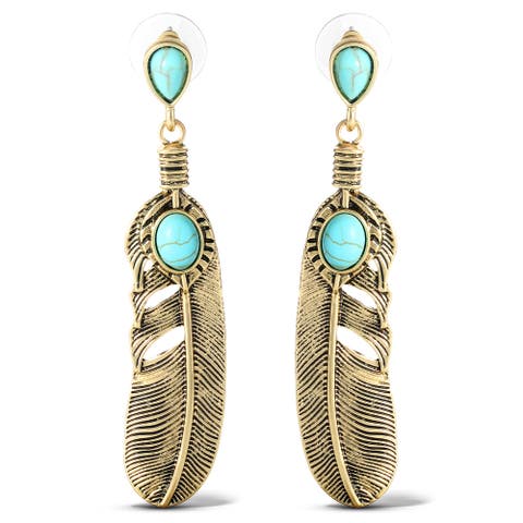 Stone Feather Drop Earrings