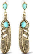 Jessica Simpson Stone Feather Drop Earrings