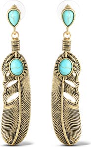 Jessica Simpson Stone Feather Drop Earrings