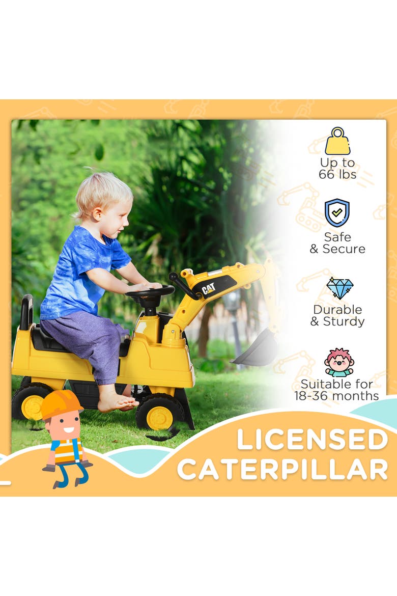 Kids Manual-Pedal Excavator with Shovel, Horn, Storage, Alternate, color, Yellow