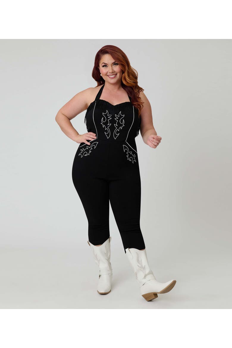 Plus Size Western Maines Jumpsuit, Main, color, Black Solid