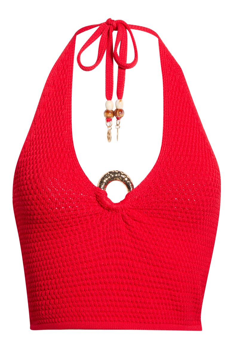 Ring Knit Halter Cover-Up Crop Top, Alternate, color, SUNSET SIESTA