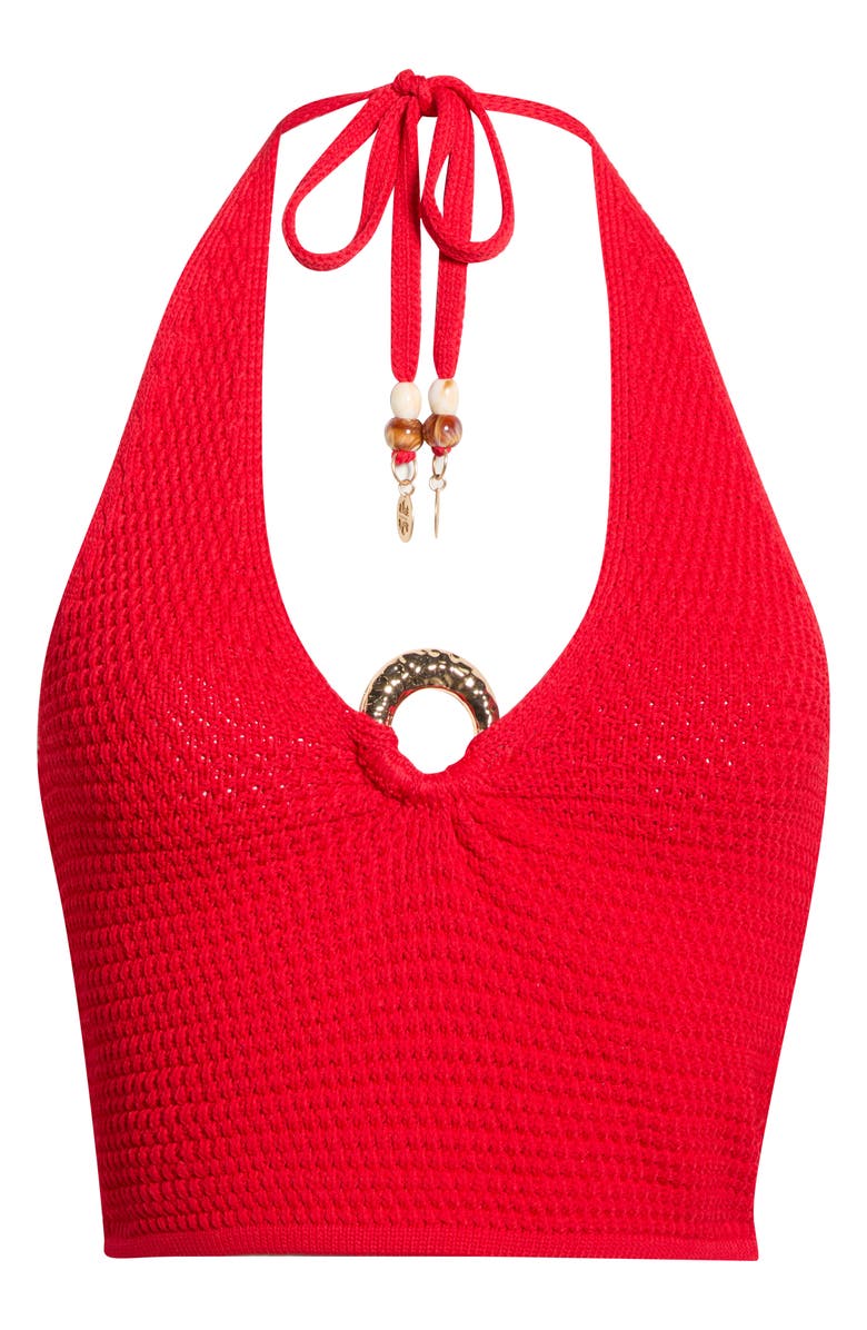 Kulani Kinis Ring Knit Halter Cover-Up Crop Top, Alternate, color, Sunset Siesta