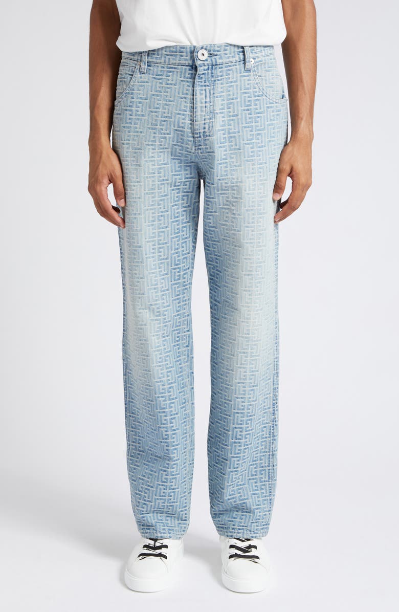 Balmain Jacquard Monogram Straight Leg Jeans, Main, color,