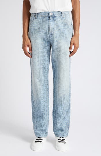 【Balmain】JACQUARD MONOGRAM STRAIGHT DENIM PANTS◆BH1MI040D Balmain monogram-jacquard straight-leg Jeans | Blue | FARFETCH