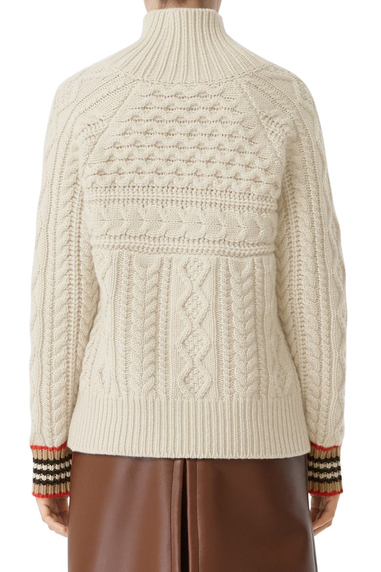 Oamaru Icon Stripe Cuff Cable Cashmere Sweater, Alternate, color, IVORY
