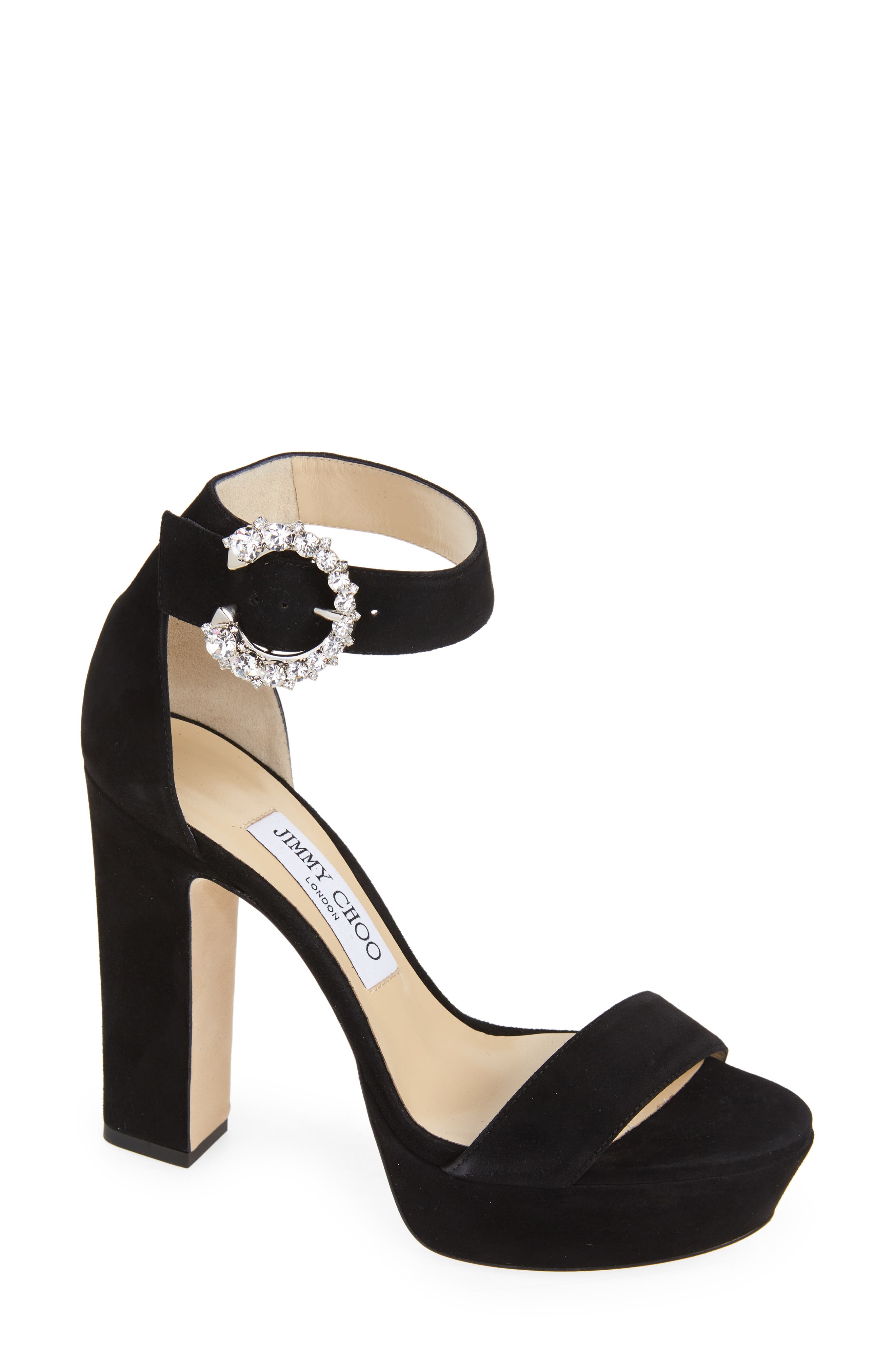 Mionne Crystal Buckle Platform Sandal, Main, color, BLACK/ CRYSTAL