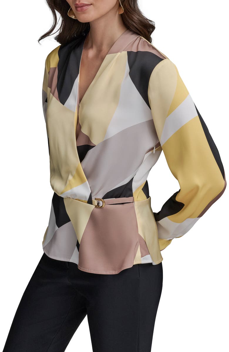 Donna Karan New York Print Belted Top, Alternate, color, Pana Cotta