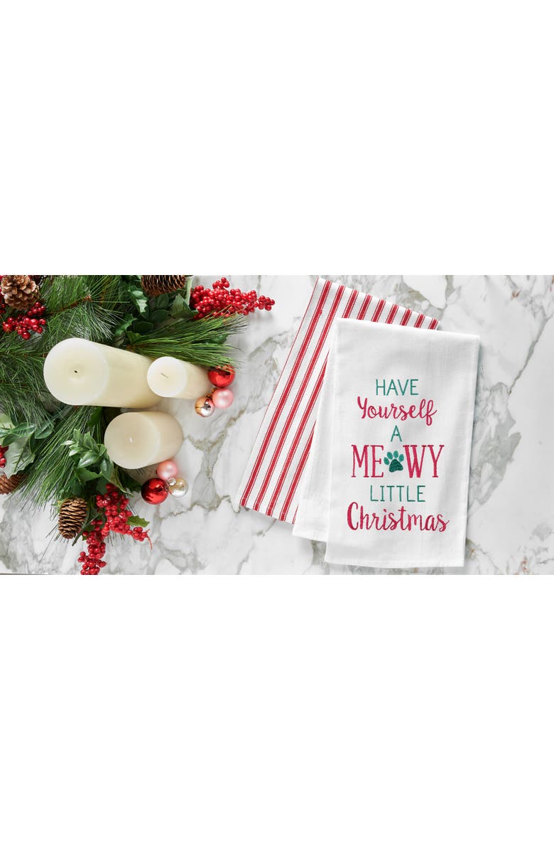 C&F Home "Have Yourself a Meowy Little Christmas" Cat Paw Embroidered 100% Cotton Flour Sack Dishtowel, Alternate, color, White