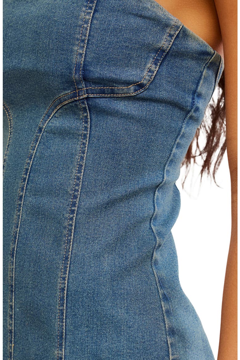 Alexa Strapless Denim Minidress, Alternate, color, STONE WASH BLUE