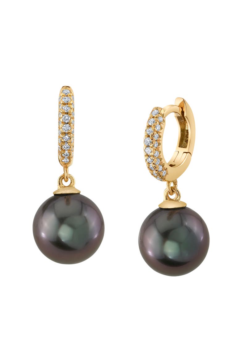 Tahitian South Sea Pearl & Diamond Huggie Eileen Earrings, Main, color, Yellow Gold