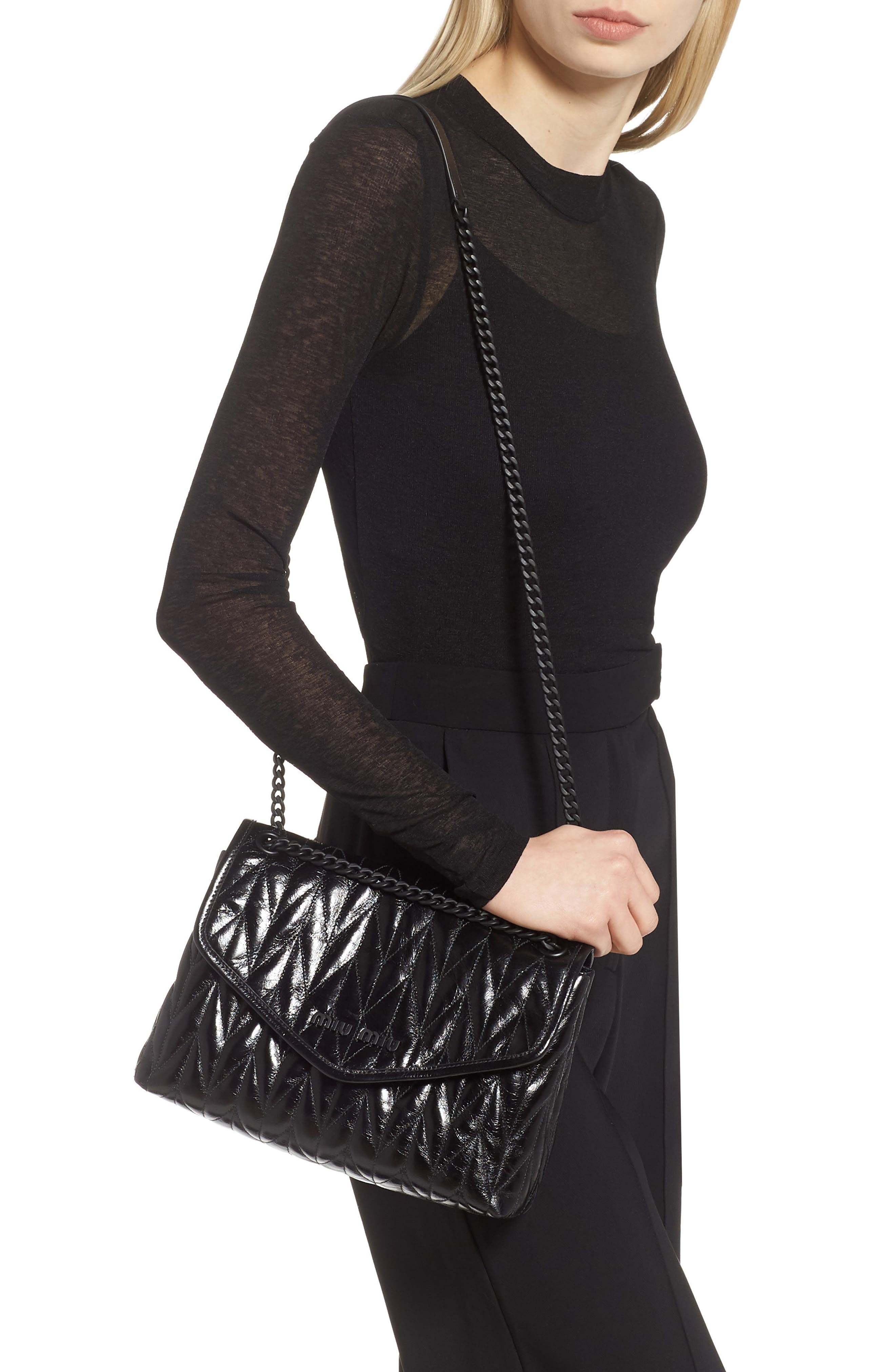 Miu Miu Matelassé Quilted Leather Shoulder Bag, Alternate, color, 