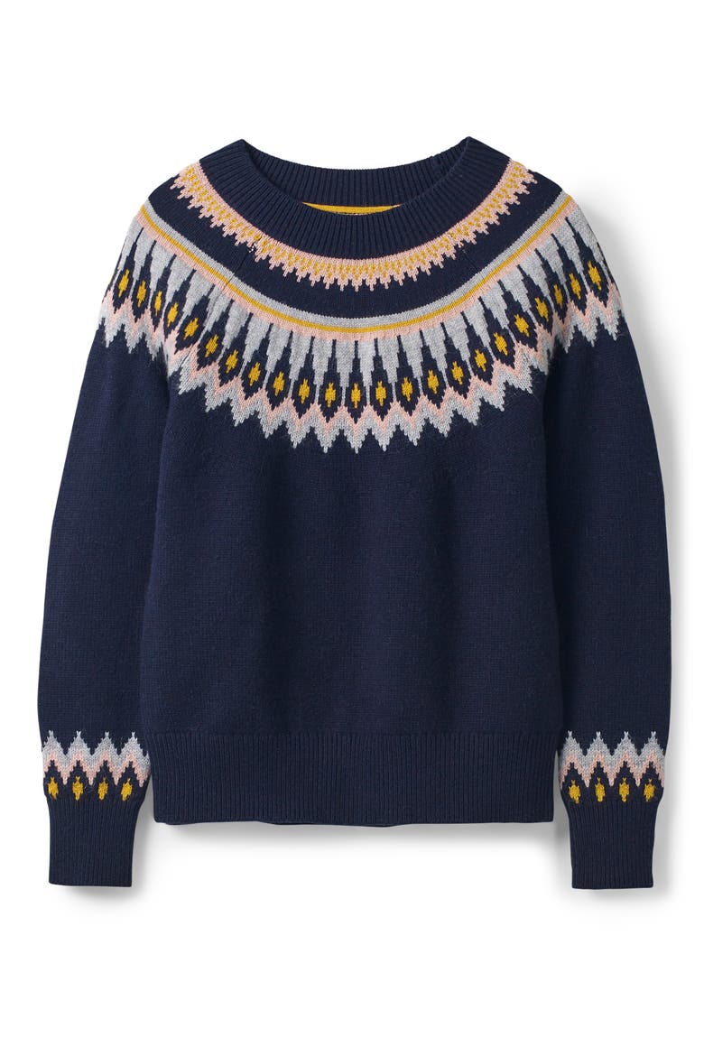 Wool Cotton Alpaca Fair Isle Sweater, Alternate, color, NAVY