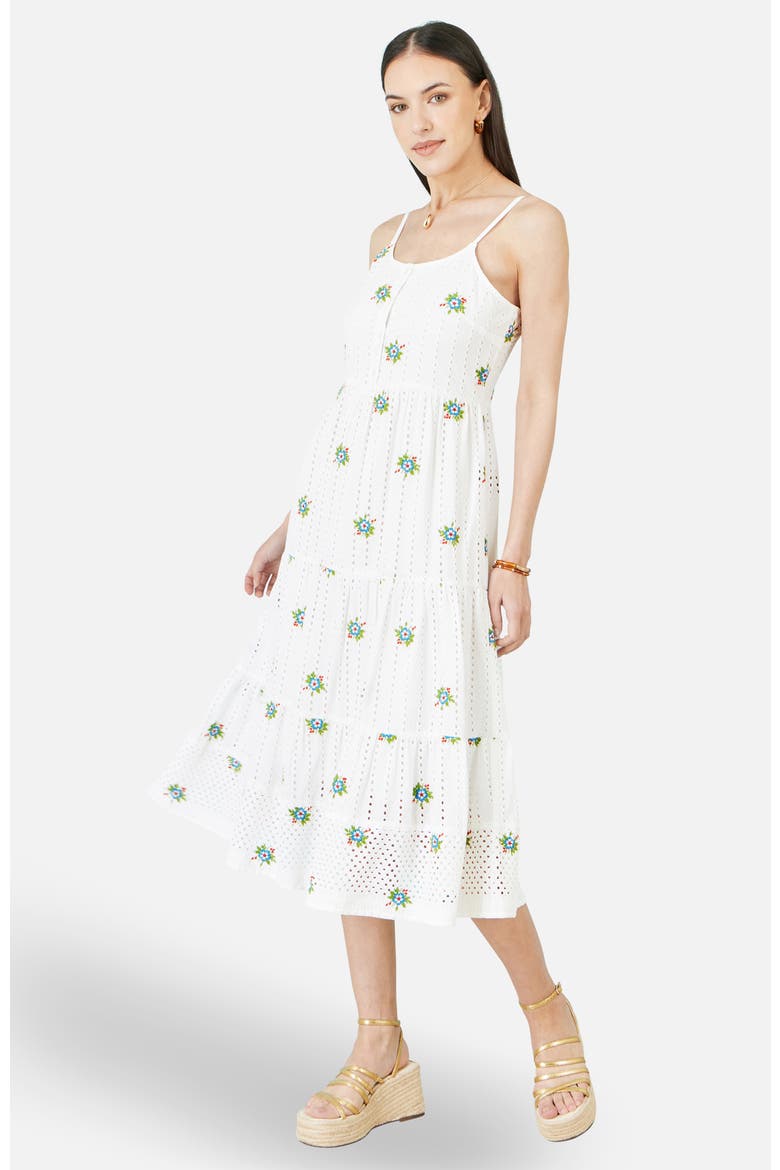 Embroidered Broderie Midi Sun Dress, Alternate, color, White
