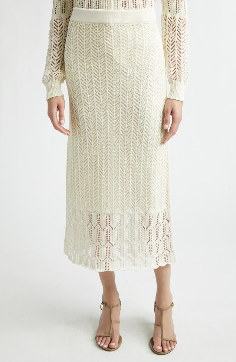 Jil Sander Cotton Crochet Midi Skirt, Main, color, Eggshell