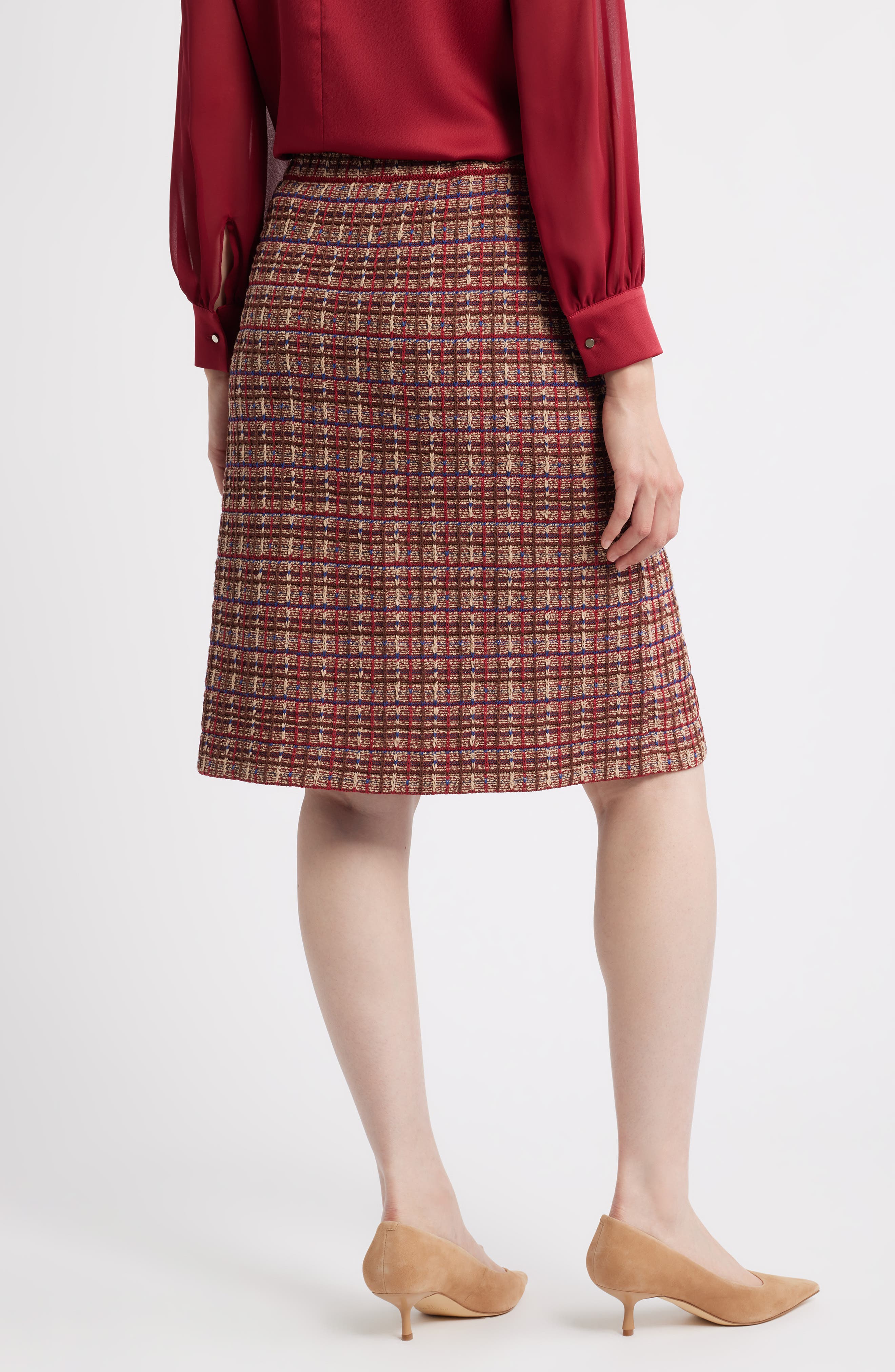 Plaid Knit Pencil Skirt - image 2
