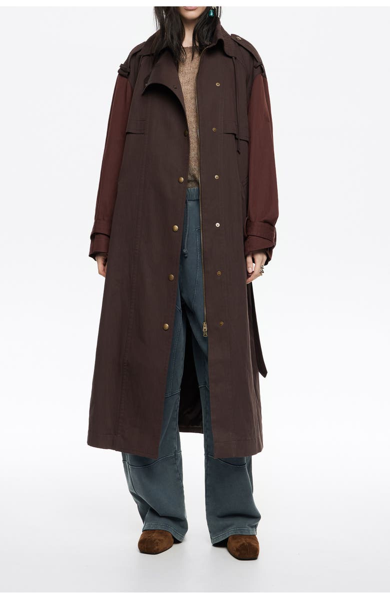 Bimba y Lola Two-Tone Maxi Trench, Main, color, Burgundy