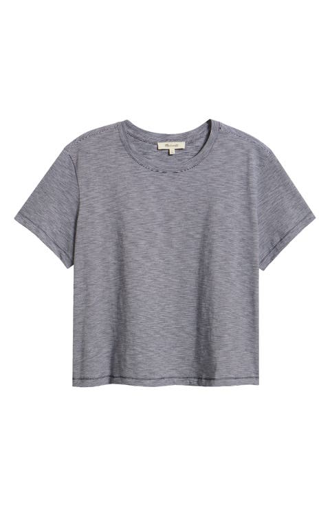 Stripe Boxy Crop Slub T-Shirt