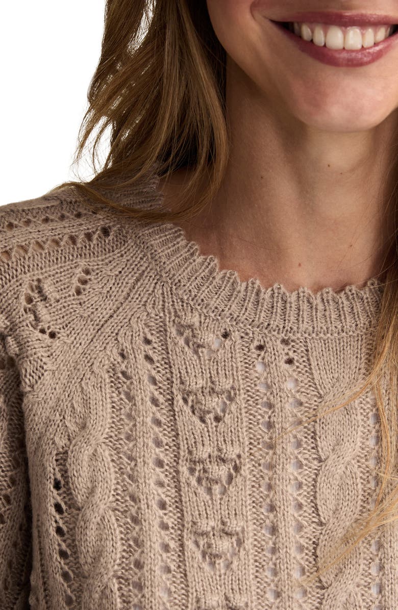 Lucky Brand Pointelle Sweater, Alternate, color, Wheat Heather