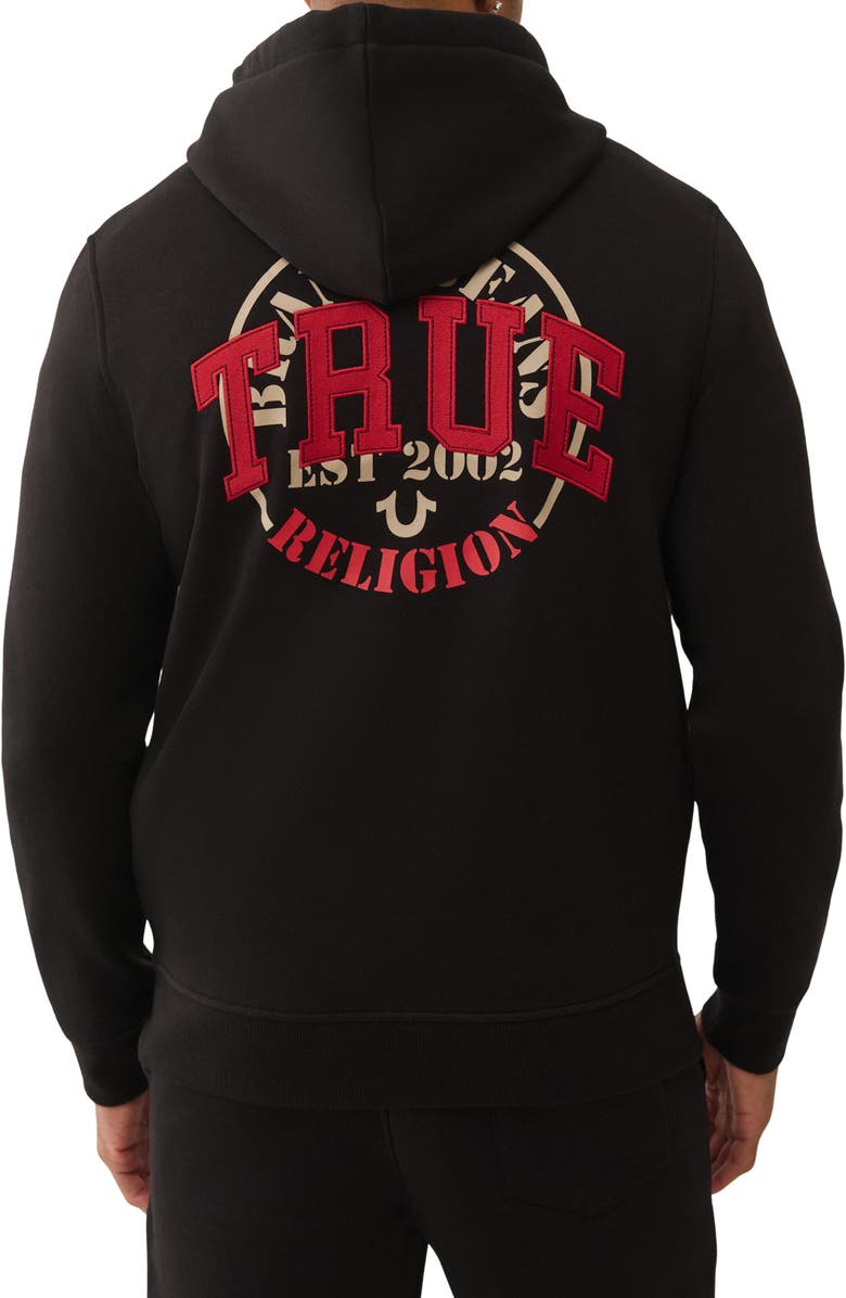 True Religion True Embroidered Zip Hoodie, Alternate, color, Jet Black