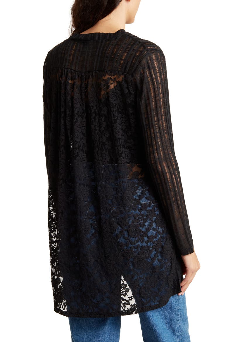 Lace Back Open Front Ruana, Alternate, color, BLACK