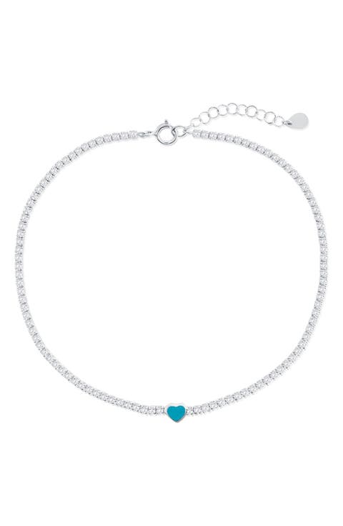 Enamel Heart Cubic Zirconia Tennis Anklet