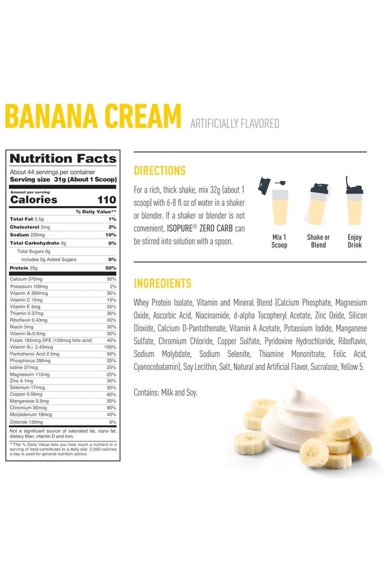 Zero Carb Protein Powder Banana Cream, Alternate, color, None
