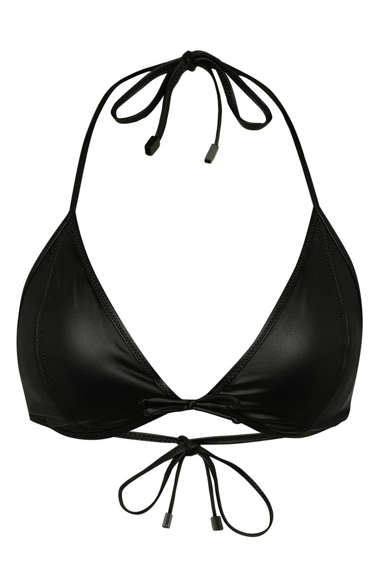 L'AGENCE Annabelle Luxe Underwire Faux Leather Bikini Top, Alternate, color, Black