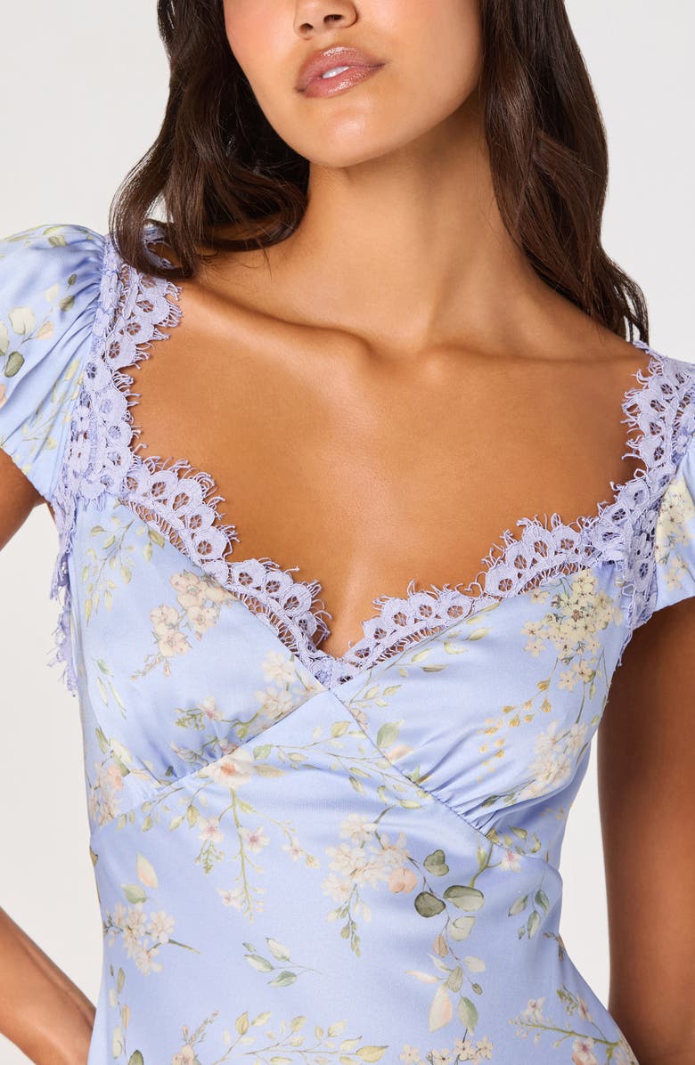 ASTR the Label Makaela Floral Satin Midi Dress, Alternate, color, Blue Floral