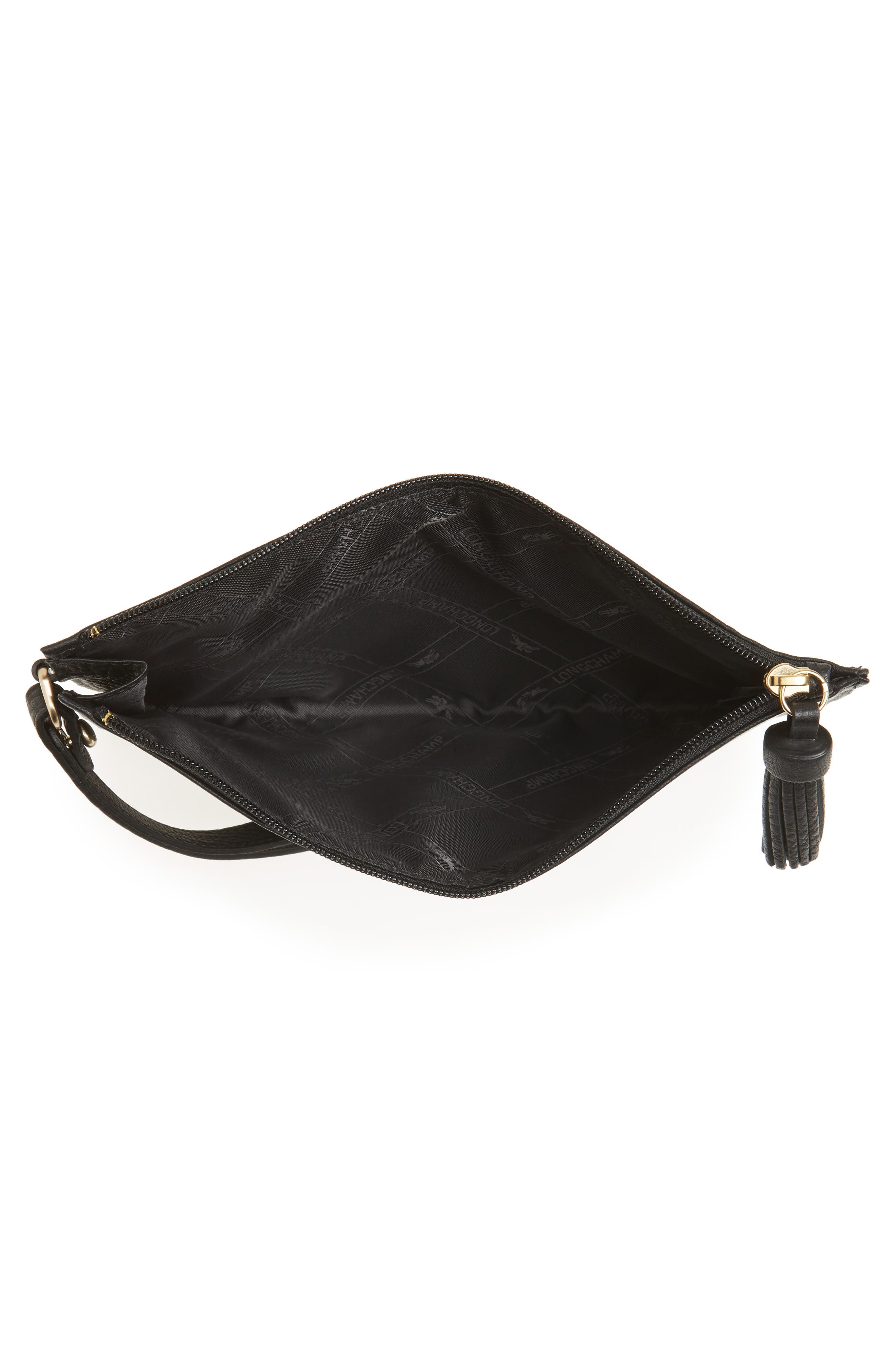 Longchamp Pénélope Textured Leather Clutch, Alternate, color, Black